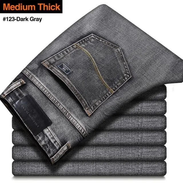 2021 New Men's Stretch Regular Fit Jeans Business Casual Classic Style Fashion Denim Trousers Male Black Blue Gray Pants