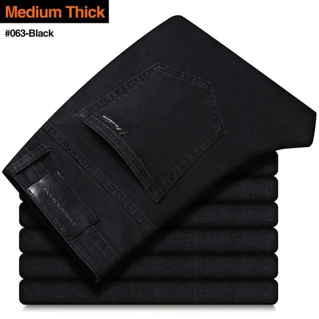 2021 New Men's Stretch Regular Fit Jeans Business Casual Classic Style Fashion Denim Trousers Male Black Blue Gray Pants