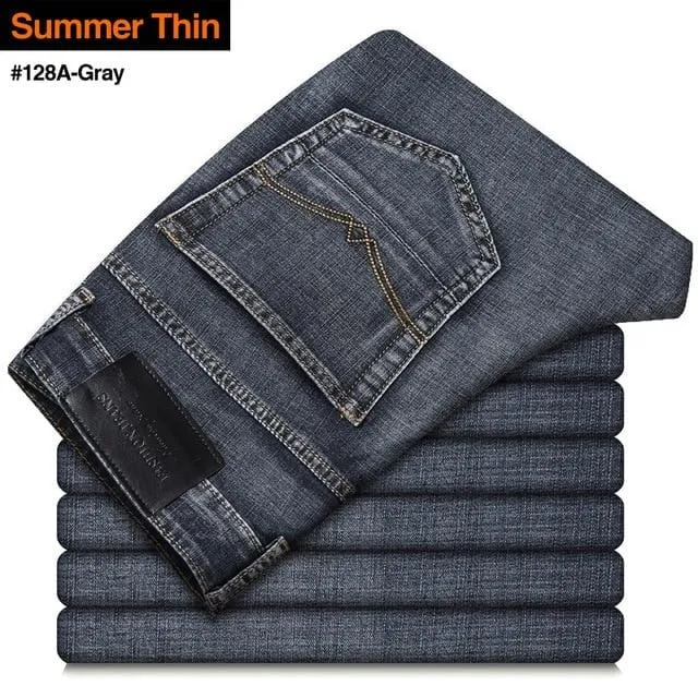 2021 New Men's Stretch Regular Fit Jeans Business Casual Classic Style Fashion Denim Trousers Male Black Blue Gray Pants