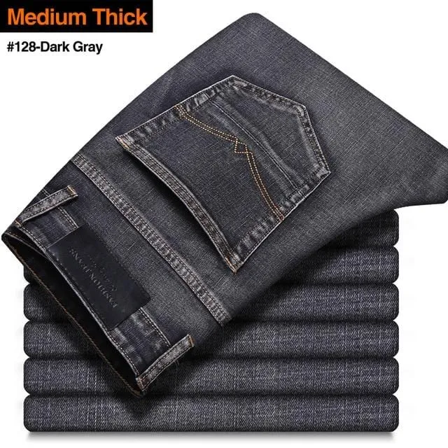 2021 New Men's Stretch Regular Fit Jeans Business Casual Classic Style Fashion Denim Trousers Male Black Blue Gray Pants