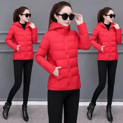 2024 Winter Women's Lightweight Down Cotton Hooded Jacket Warm Loose Short Outerwear Casual Bread Clothing Basic Coats