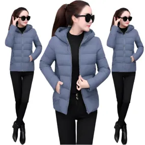 2024 Winter Women's Lightweight Down Cotton Hooded Jacket Warm Loose Short Outerwear Casual Bread Clothing Basic Coats