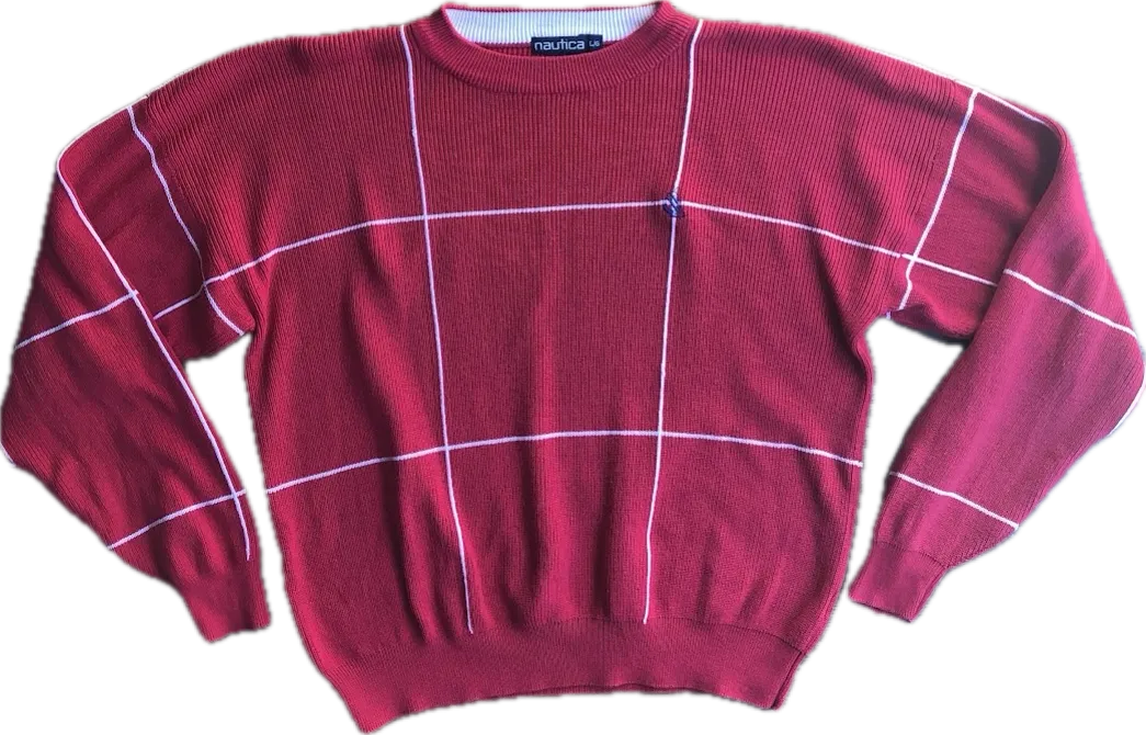 90s Nautica Pink Grid Sweater         L