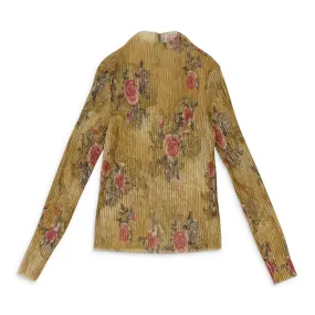 95-CPN-1120/L P12030_GOLD GOLD CALLIPYGIAN FLORAL PLEATED TURTLENECK Size L