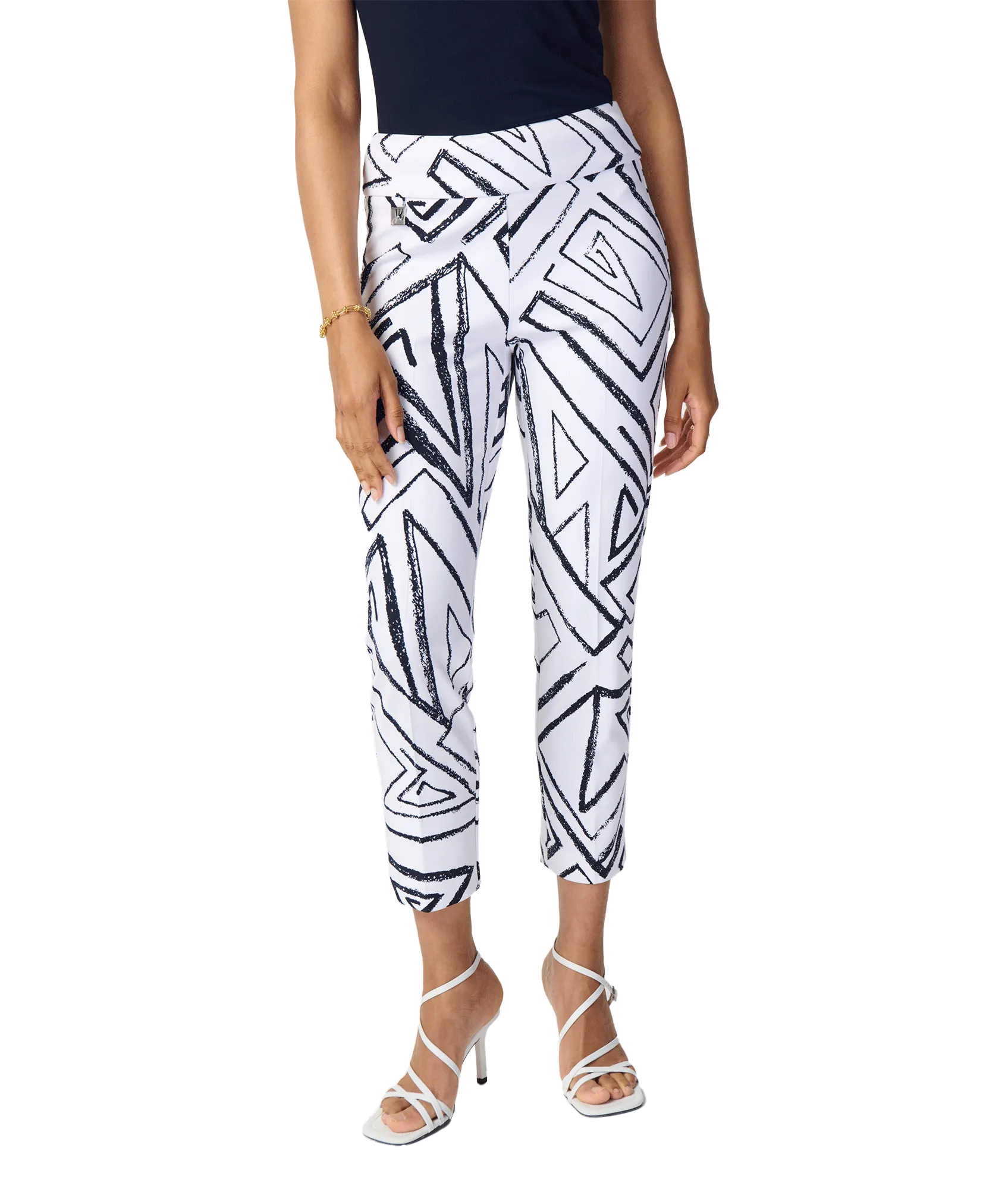 Abstract Print Cropped Pants Style - White