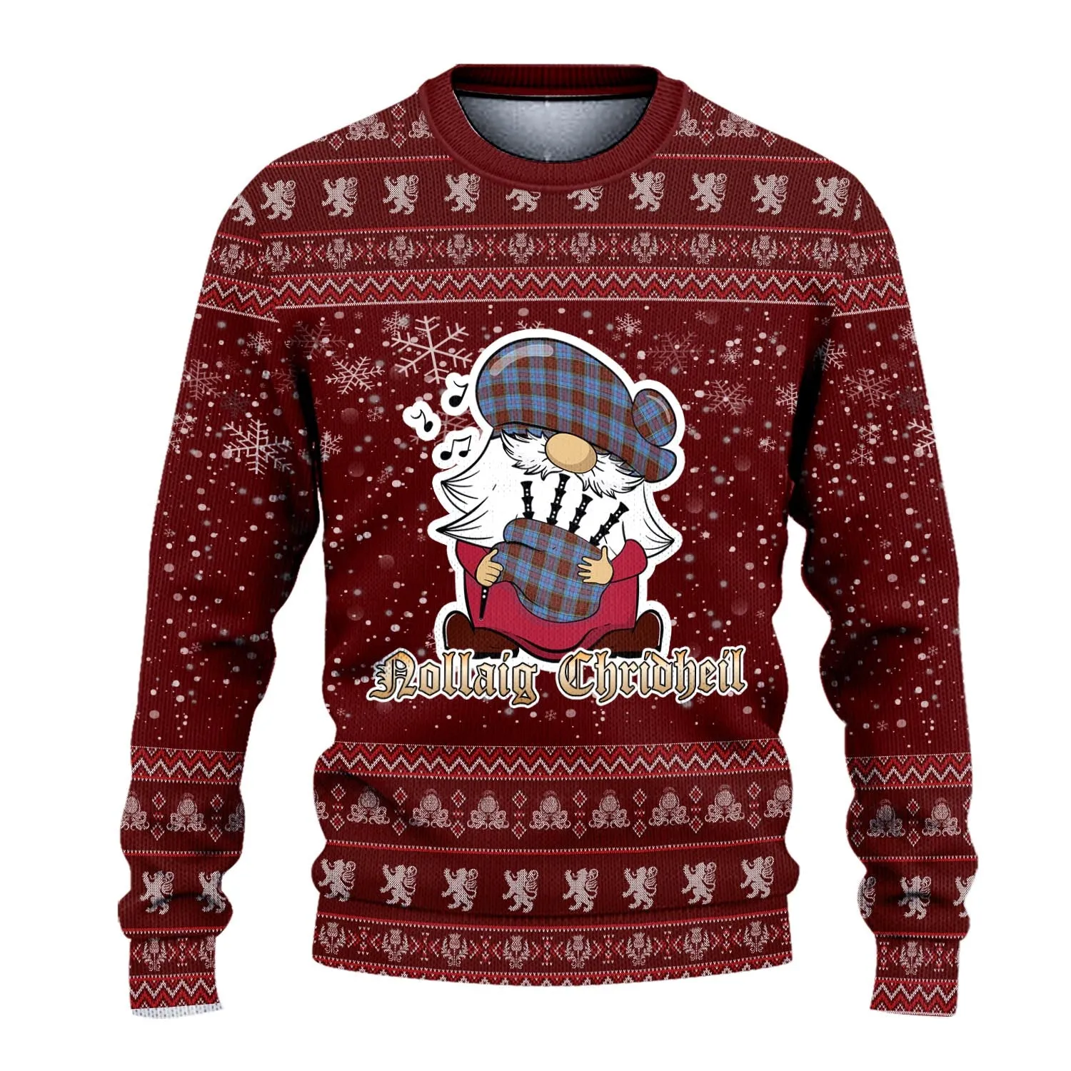 Anderson Modern Clan Christmas Family Ugly Sweater with Funny Gnome Playing Bagpipes