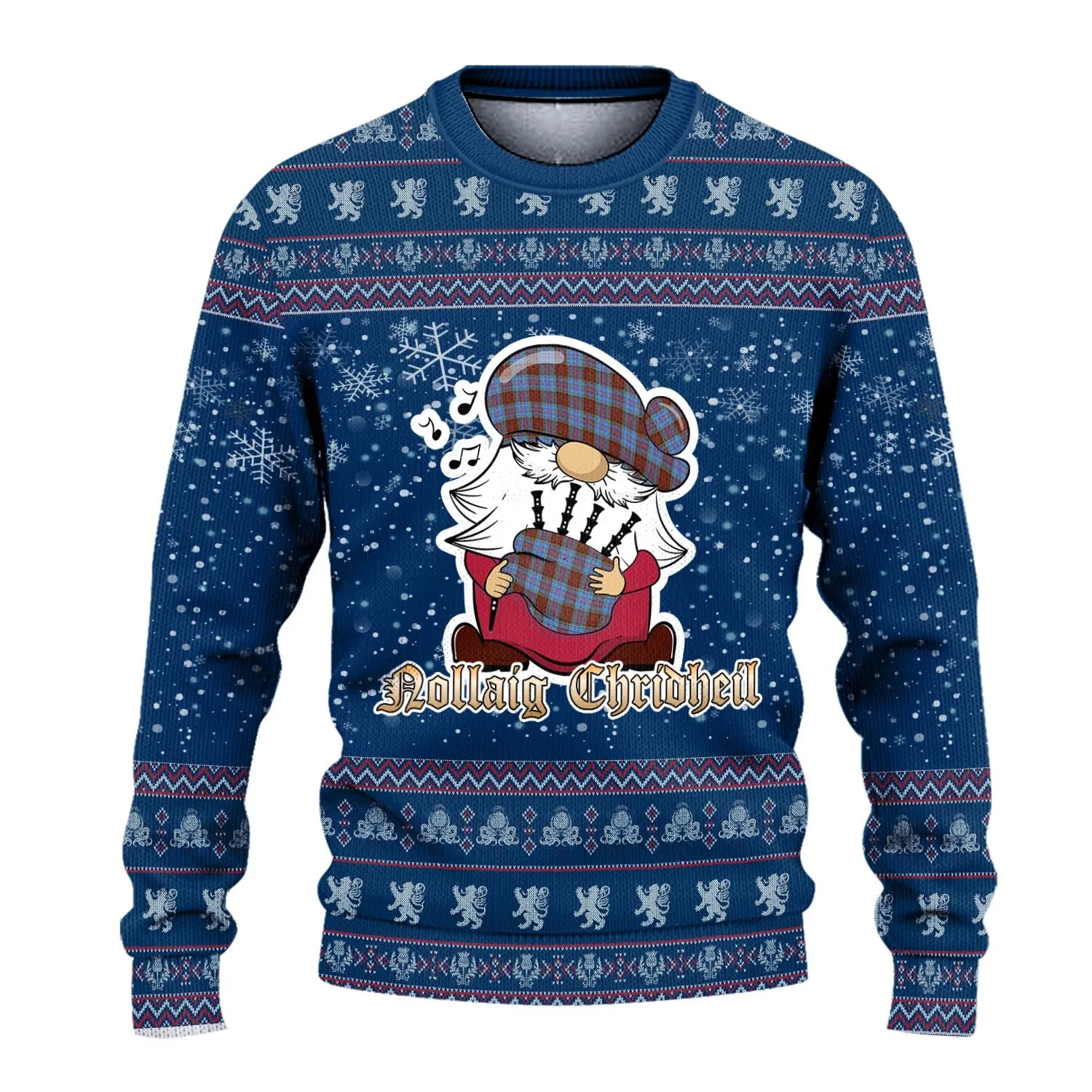 Anderson Modern Clan Christmas Family Ugly Sweater with Funny Gnome Playing Bagpipes