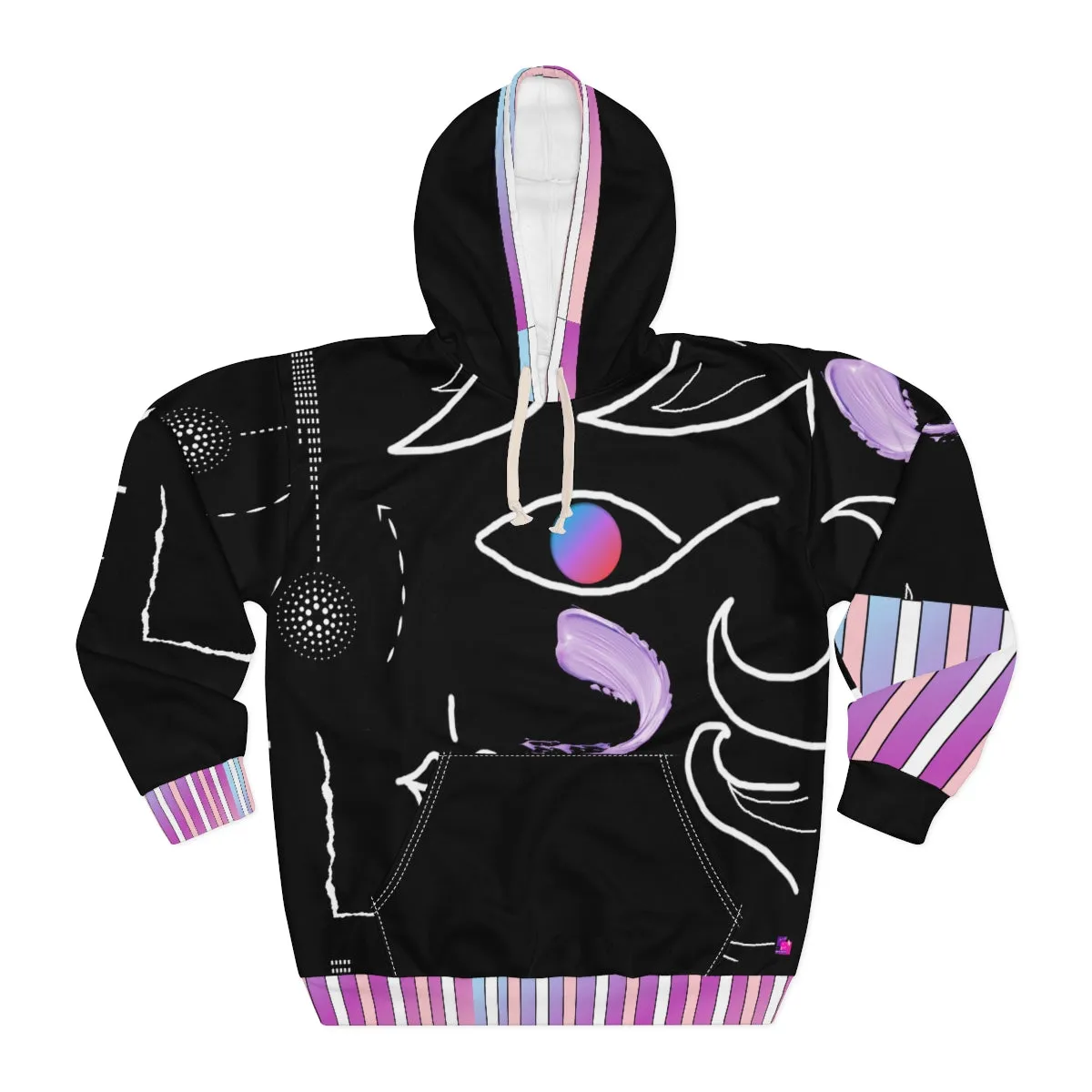 AOP Unisex Pullover Hoodie FACE DOODLES & CANDY STRIPES