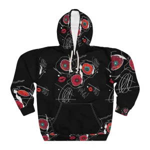 AOP Unisex Pullover Hoodie RUBY FLOWERS DOODLES ON BLACK