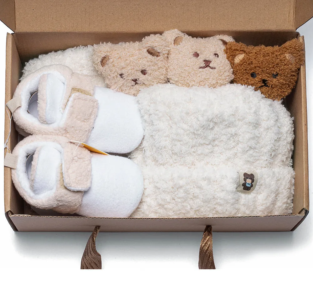 AUSTRALIAN SHEPHERD® Baby Booties Gift Set with Shearling Bear Beanie and Scarf