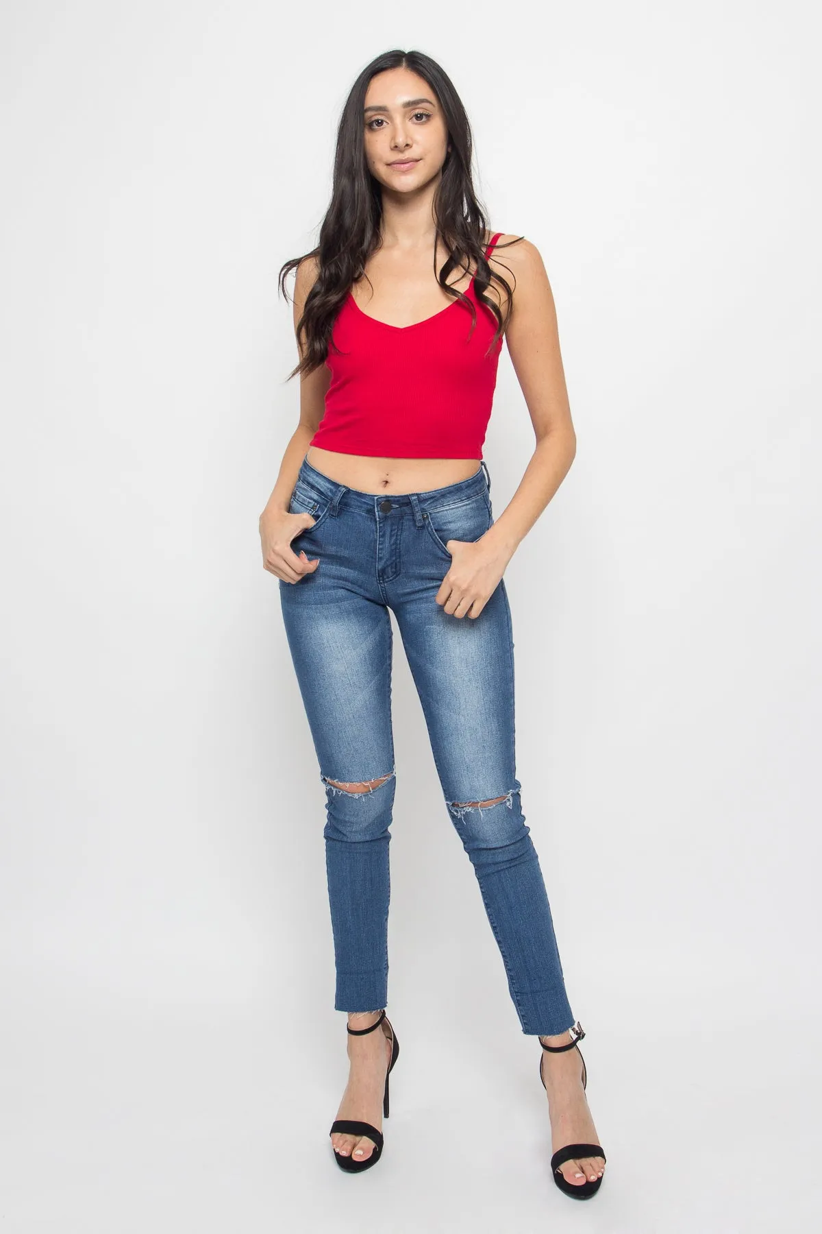 Basic Cropped V-Neck Cami Top