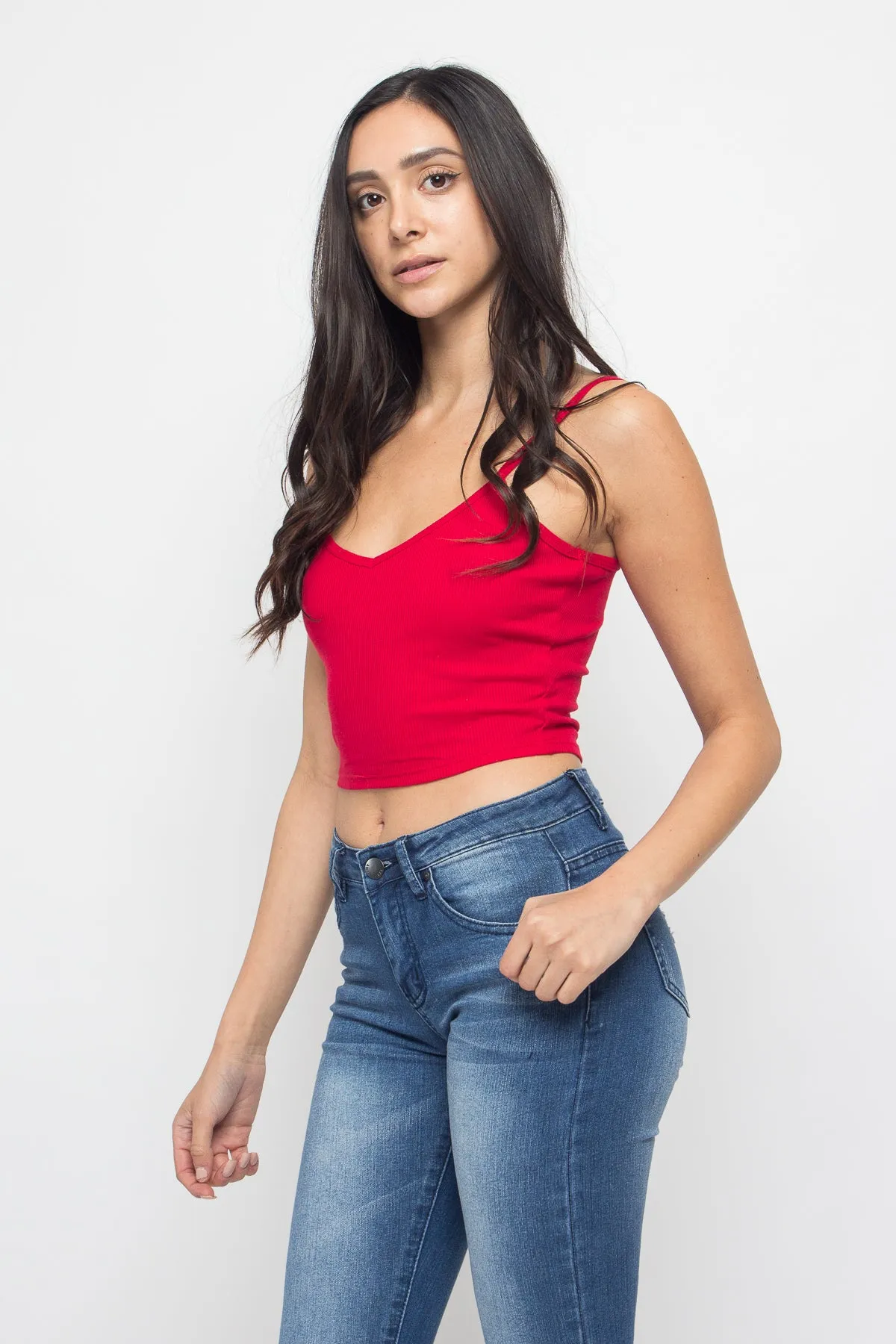 Basic Cropped V-Neck Cami Top