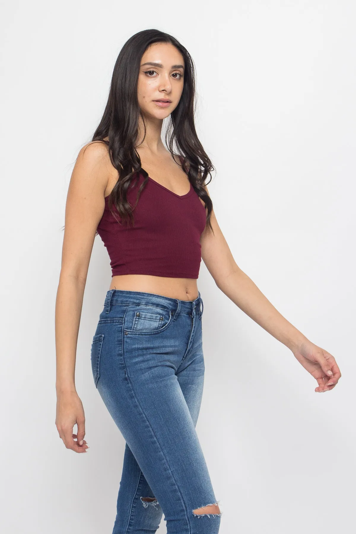 Basic Cropped V-Neck Cami Top