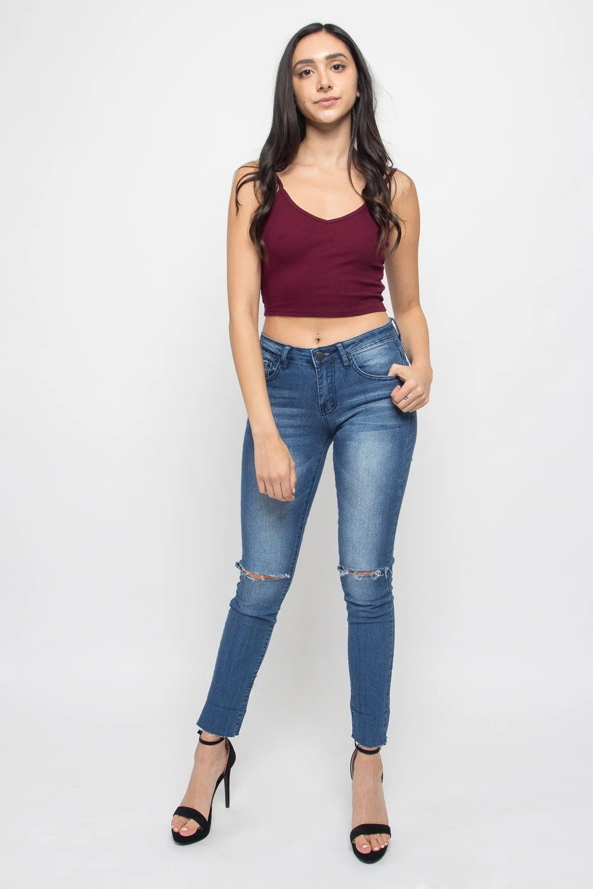 Basic Cropped V-Neck Cami Top