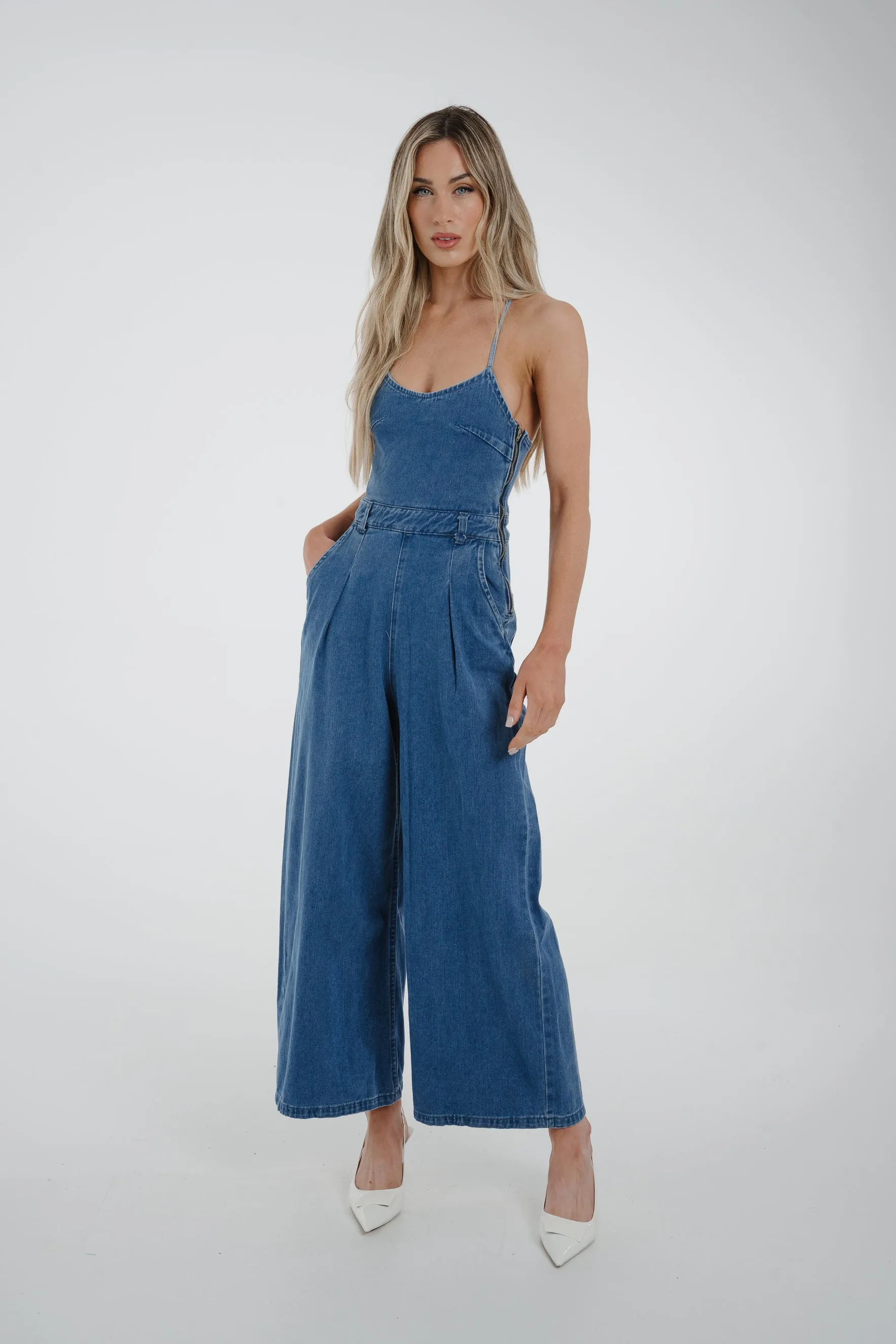 Becca Denim Jumpsuit In Dark Wash