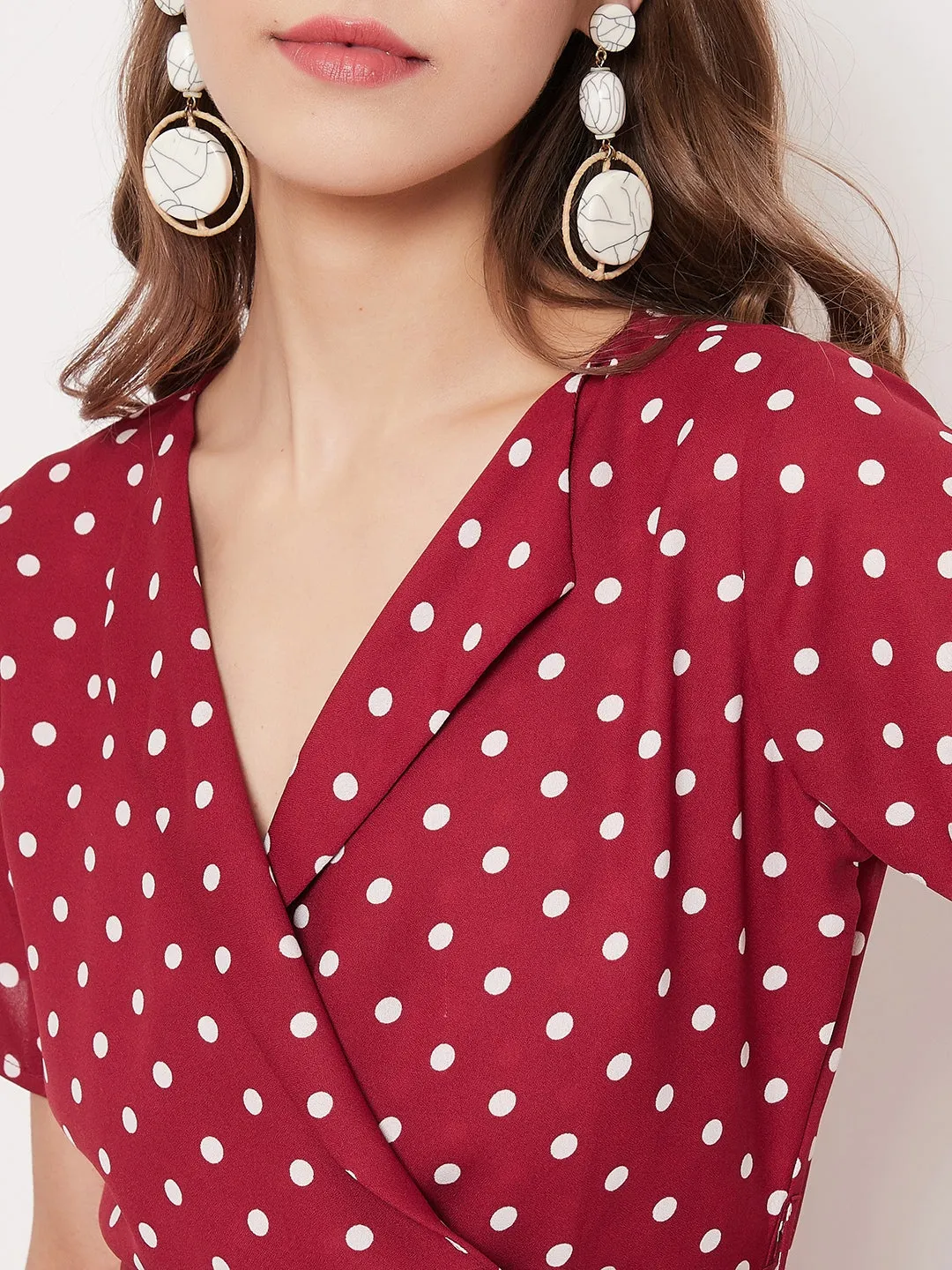 Berrylush Women Red & White Polka Dot Printed Jumpsuit