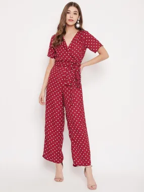 Berrylush Women Red & White Polka Dot Printed Jumpsuit