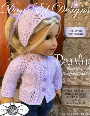 Beverley Sweater and Ponytail Beanie 18 inch Doll Clothes Knitting Pattern