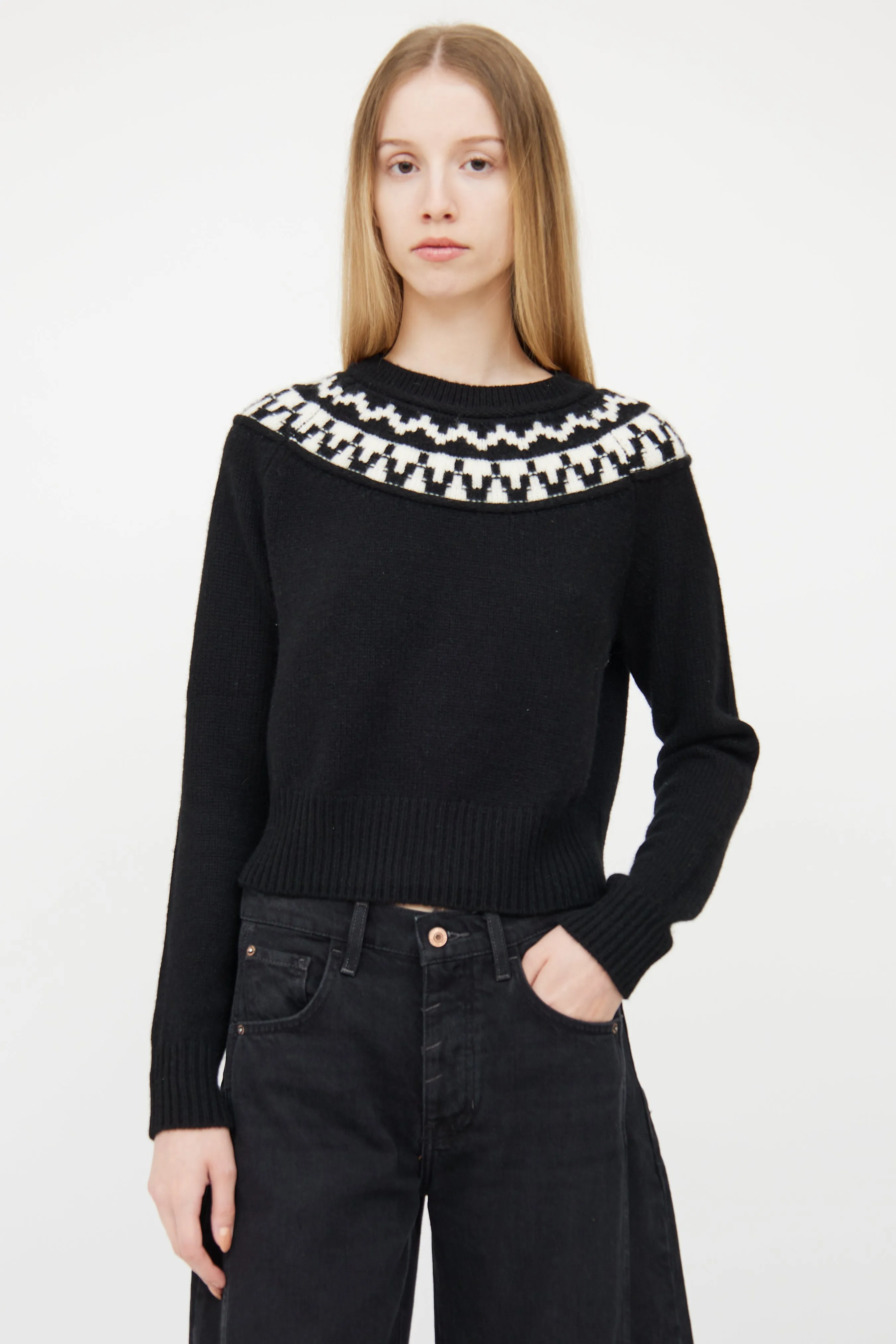 Black & White Cashmere Fair Isle Sweater