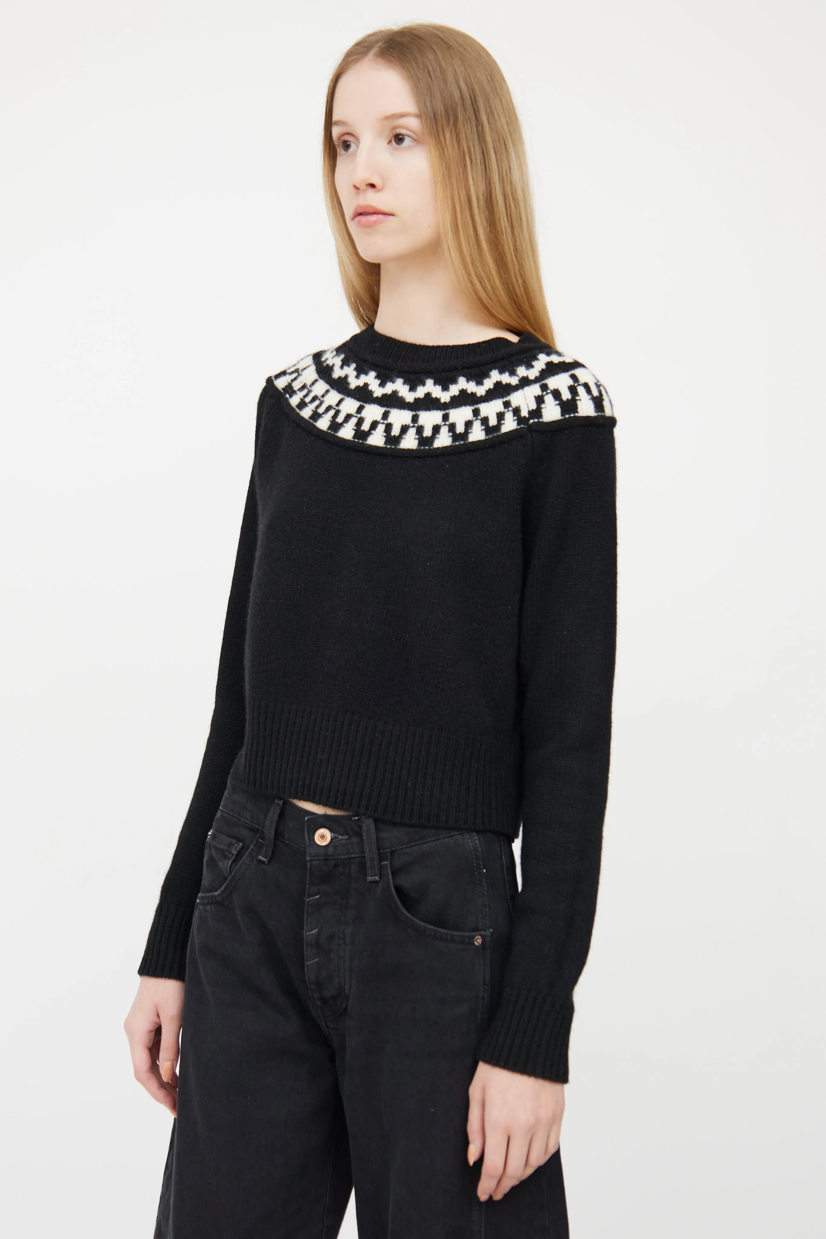 Black & White Cashmere Fair Isle Sweater