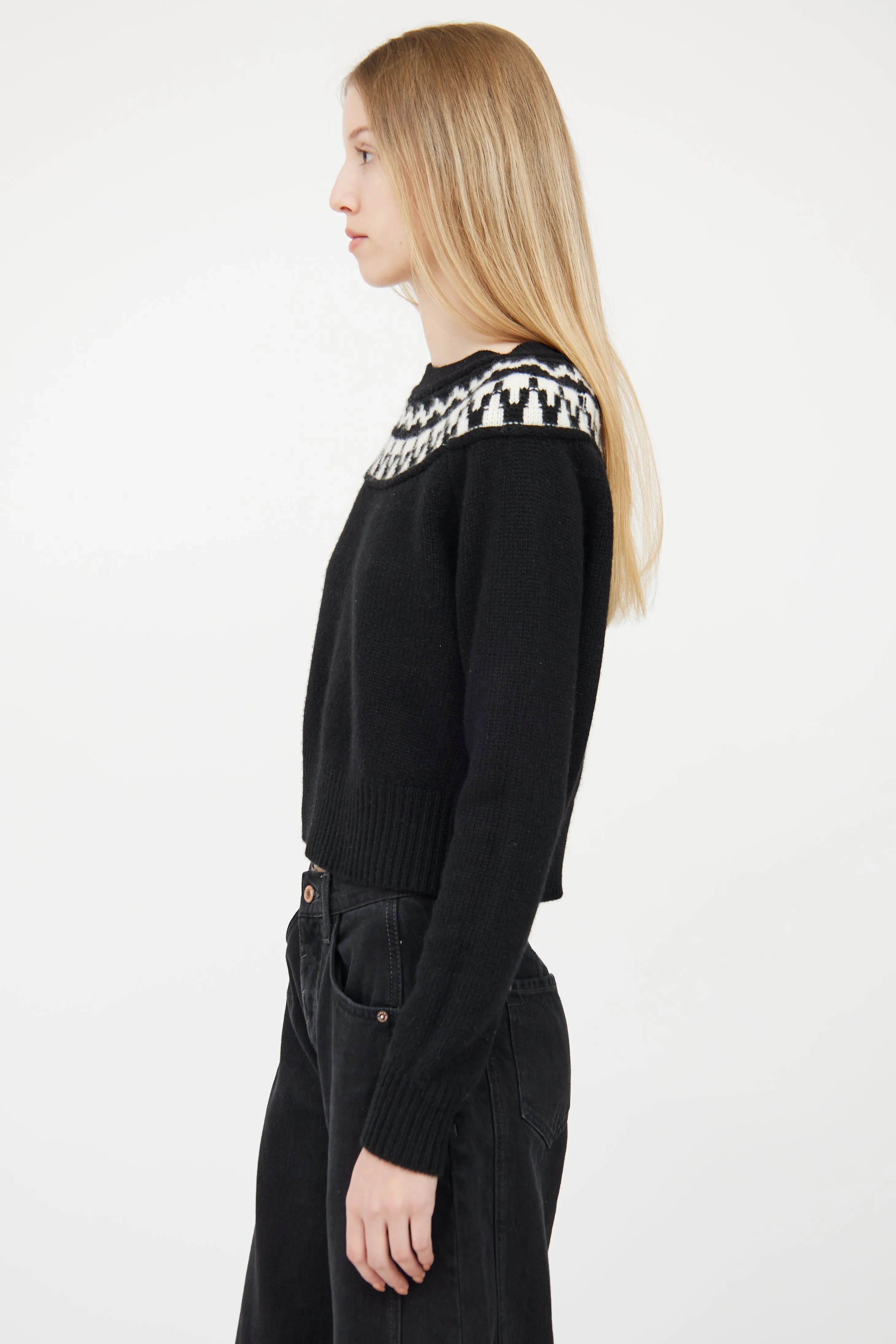 Black & White Cashmere Fair Isle Sweater