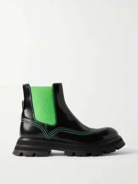 Black and green chelsea boots