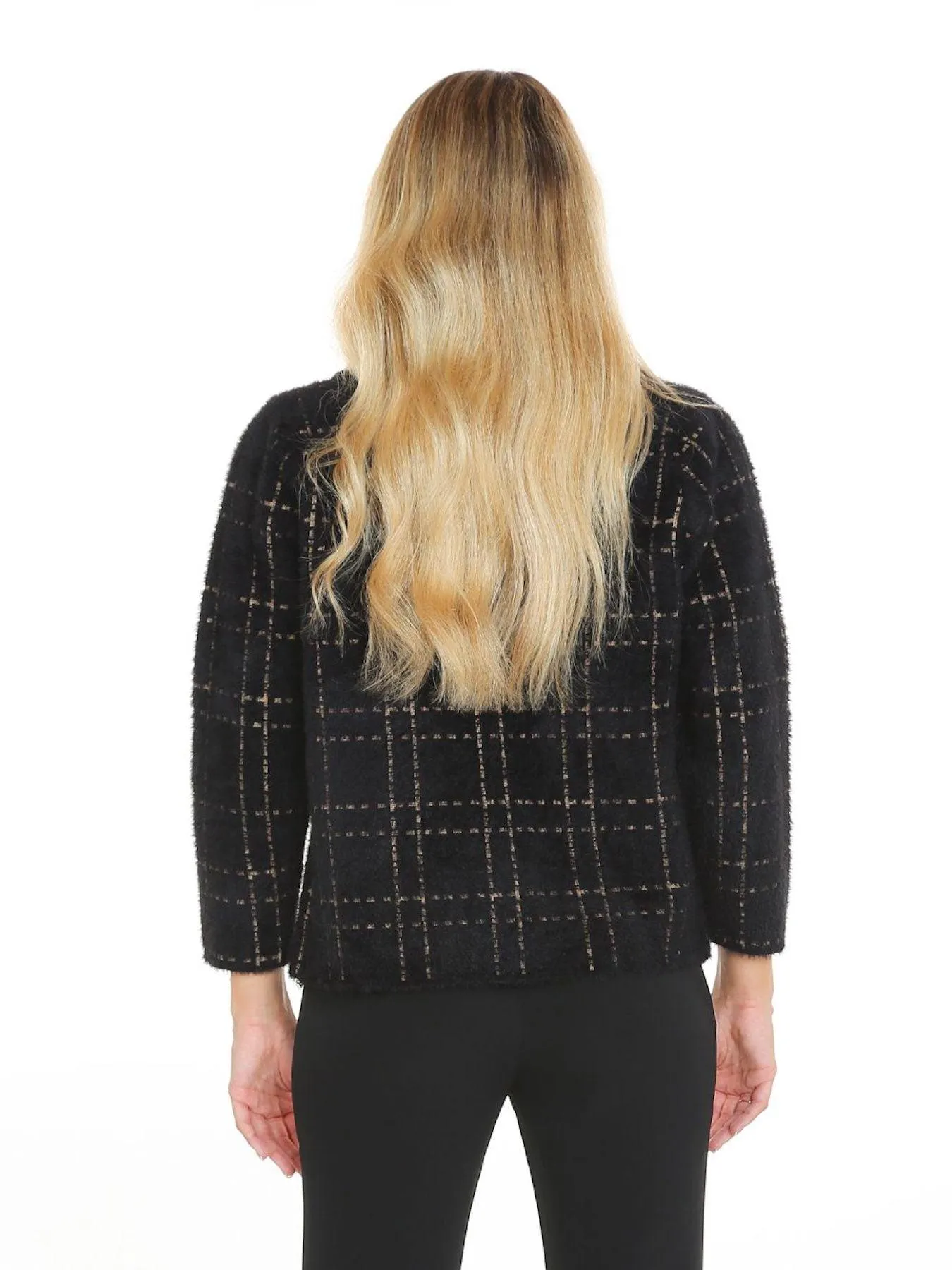 Black Contrast Lining Plaid Tweed Jacket