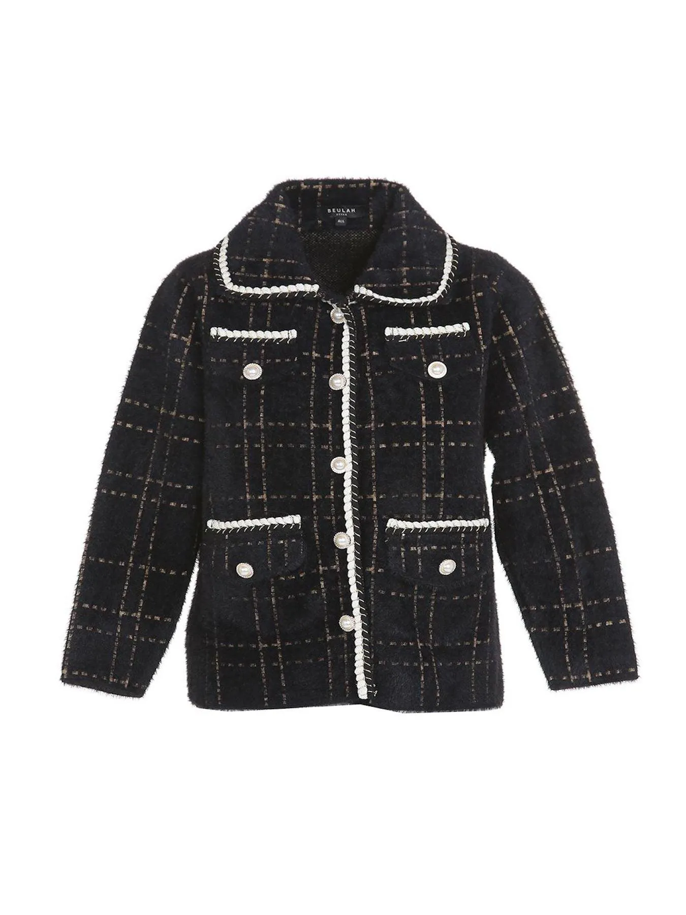 Black Contrast Lining Plaid Tweed Jacket