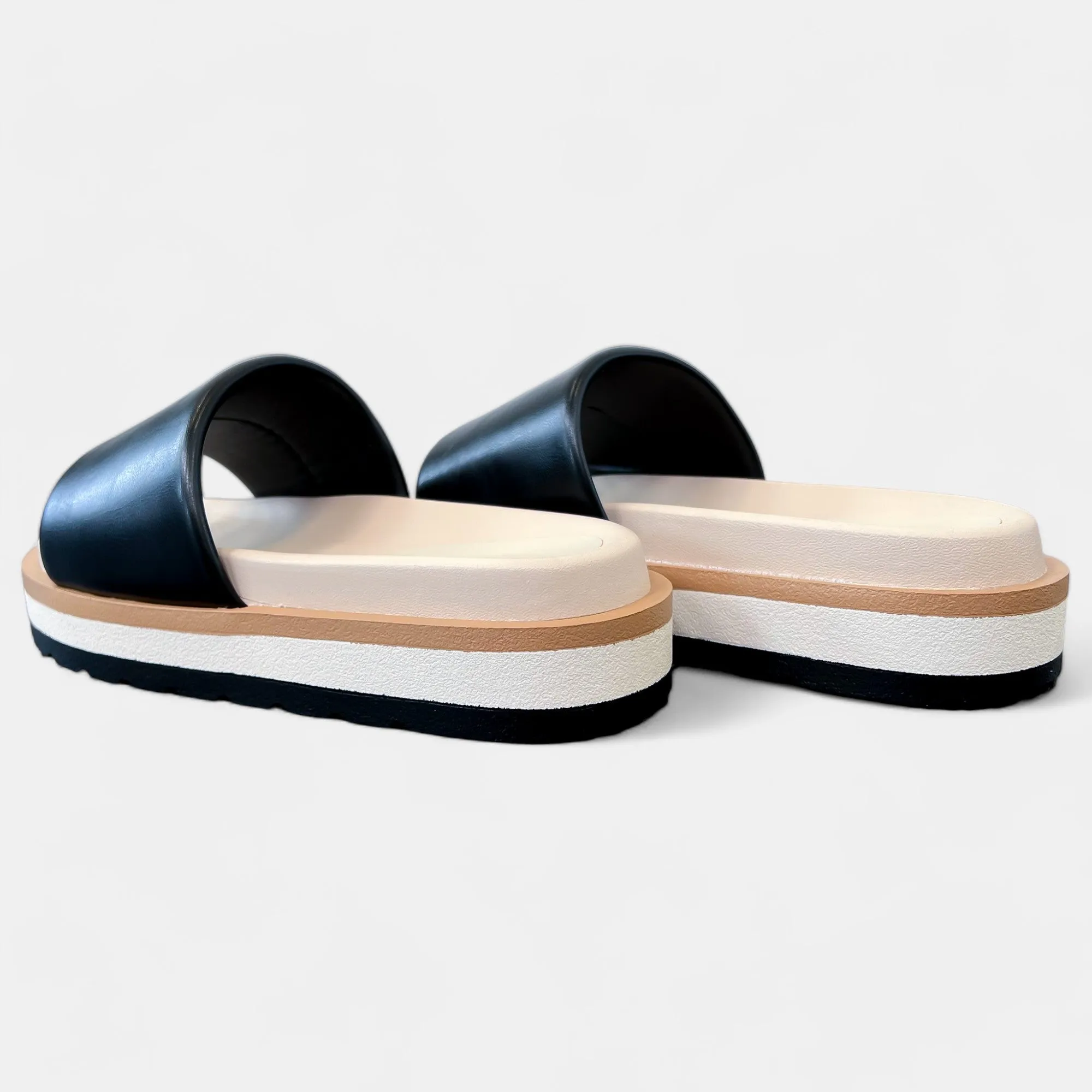 Black Slip On Platform Sandals