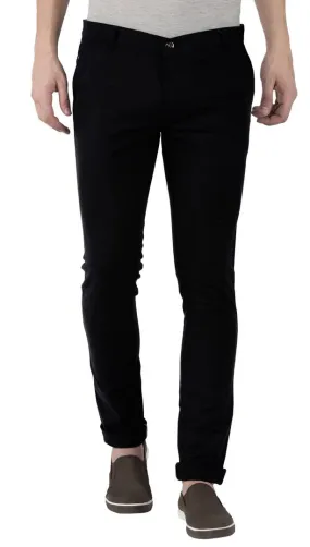 Black Stretchable Slim Fit Trousers For Men