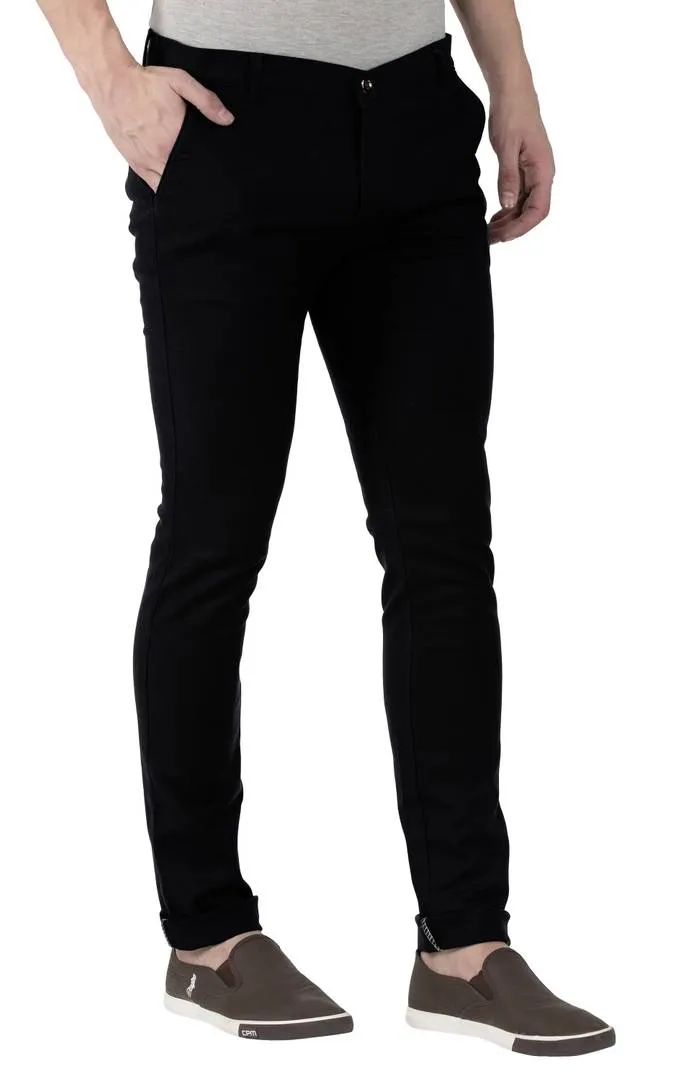 Black Stretchable Slim Fit Trousers For Men