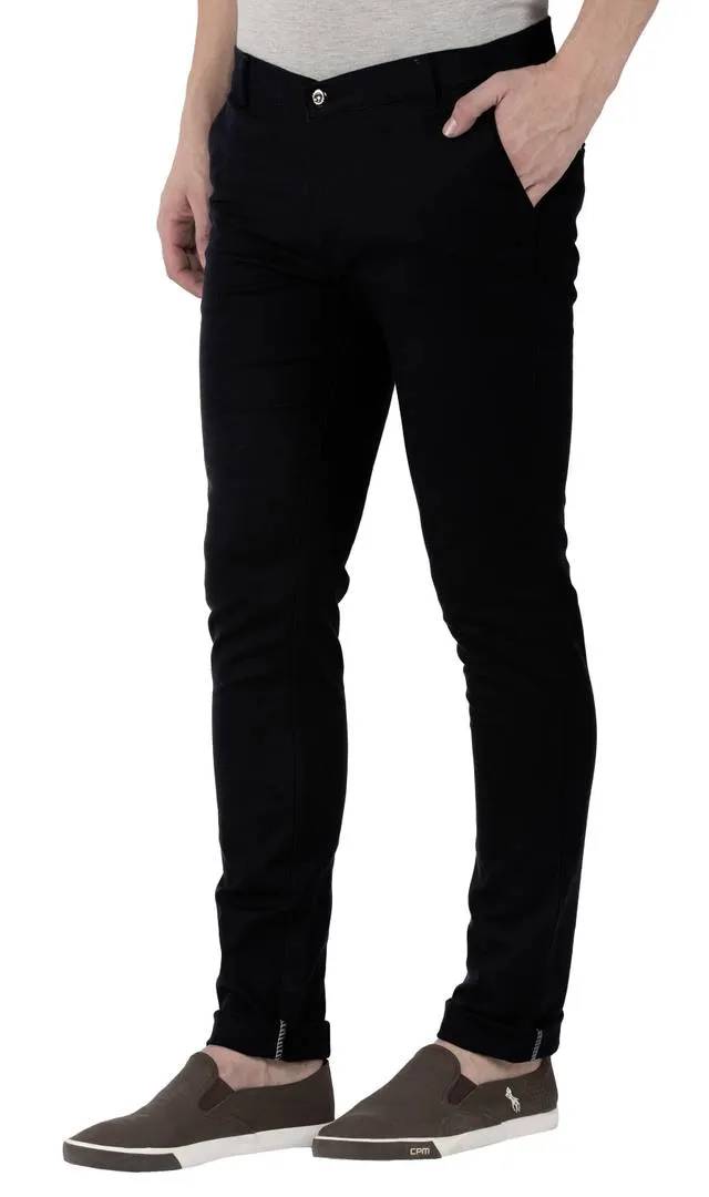 Black Stretchable Slim Fit Trousers For Men