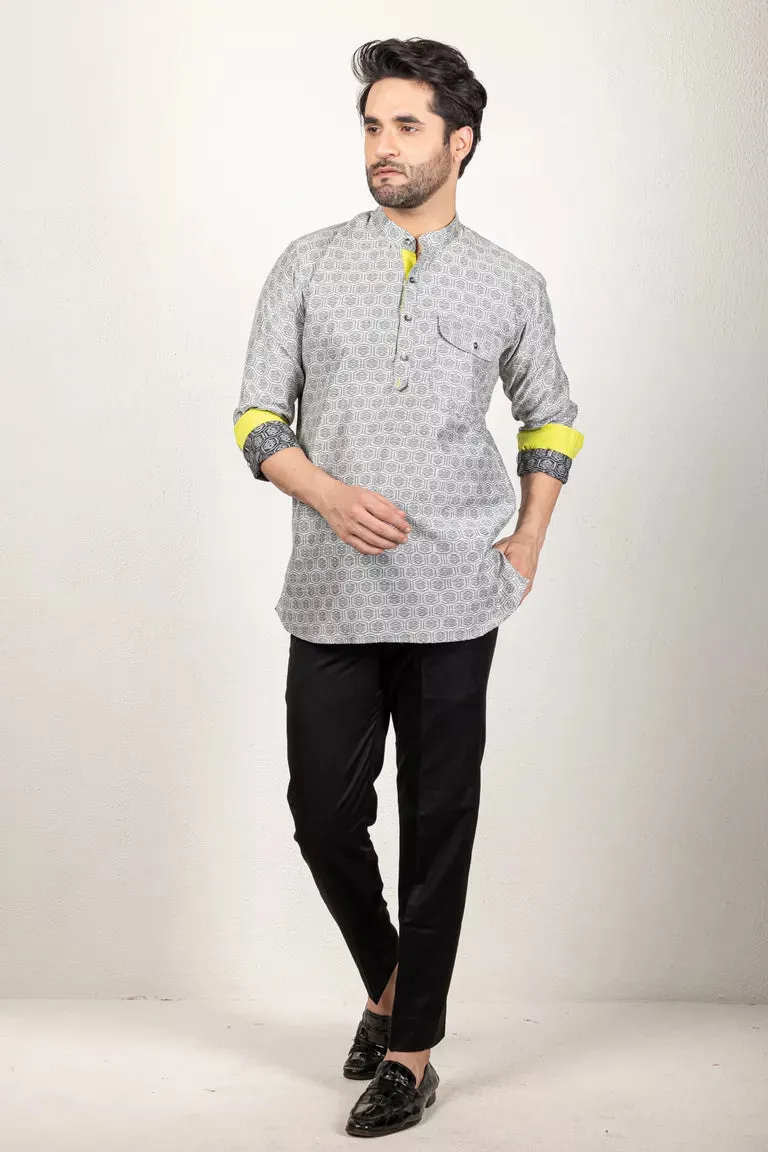 Black Woven Short Kurta