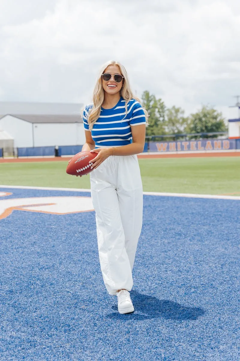 Blue and White Striped Cropped Sweater - FINAL SALE