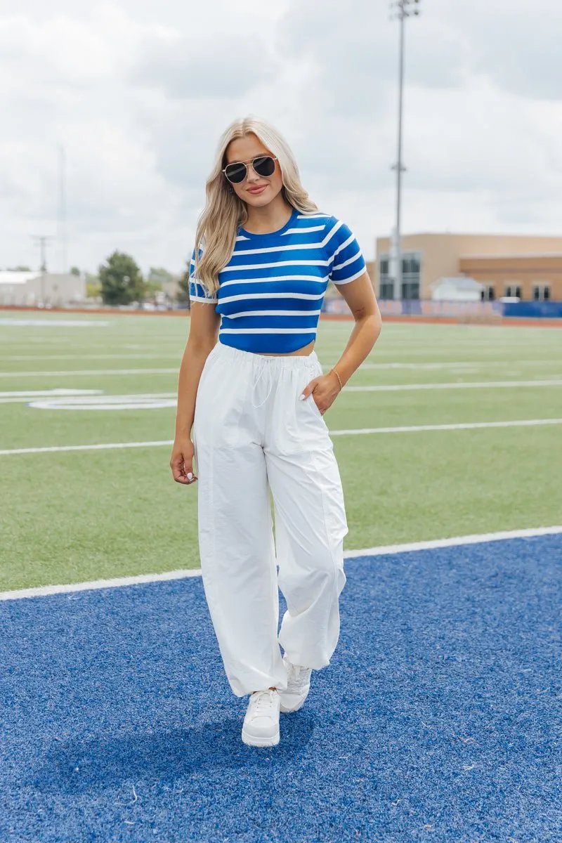 Blue and White Striped Cropped Sweater - FINAL SALE