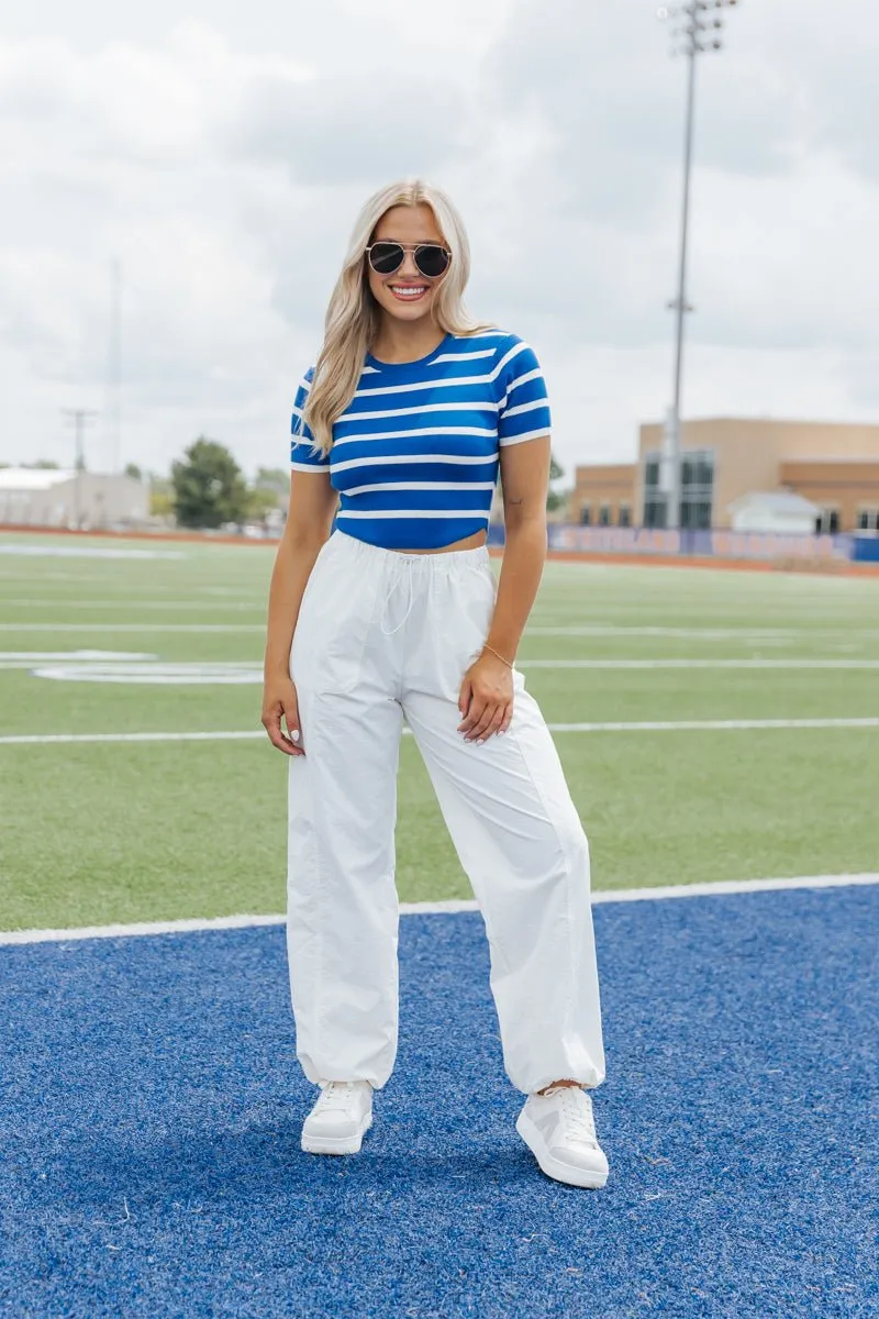 Blue and White Striped Cropped Sweater - FINAL SALE