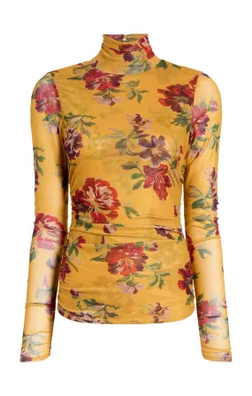 Brigitte Floral Shirred Mesh Turtleneck