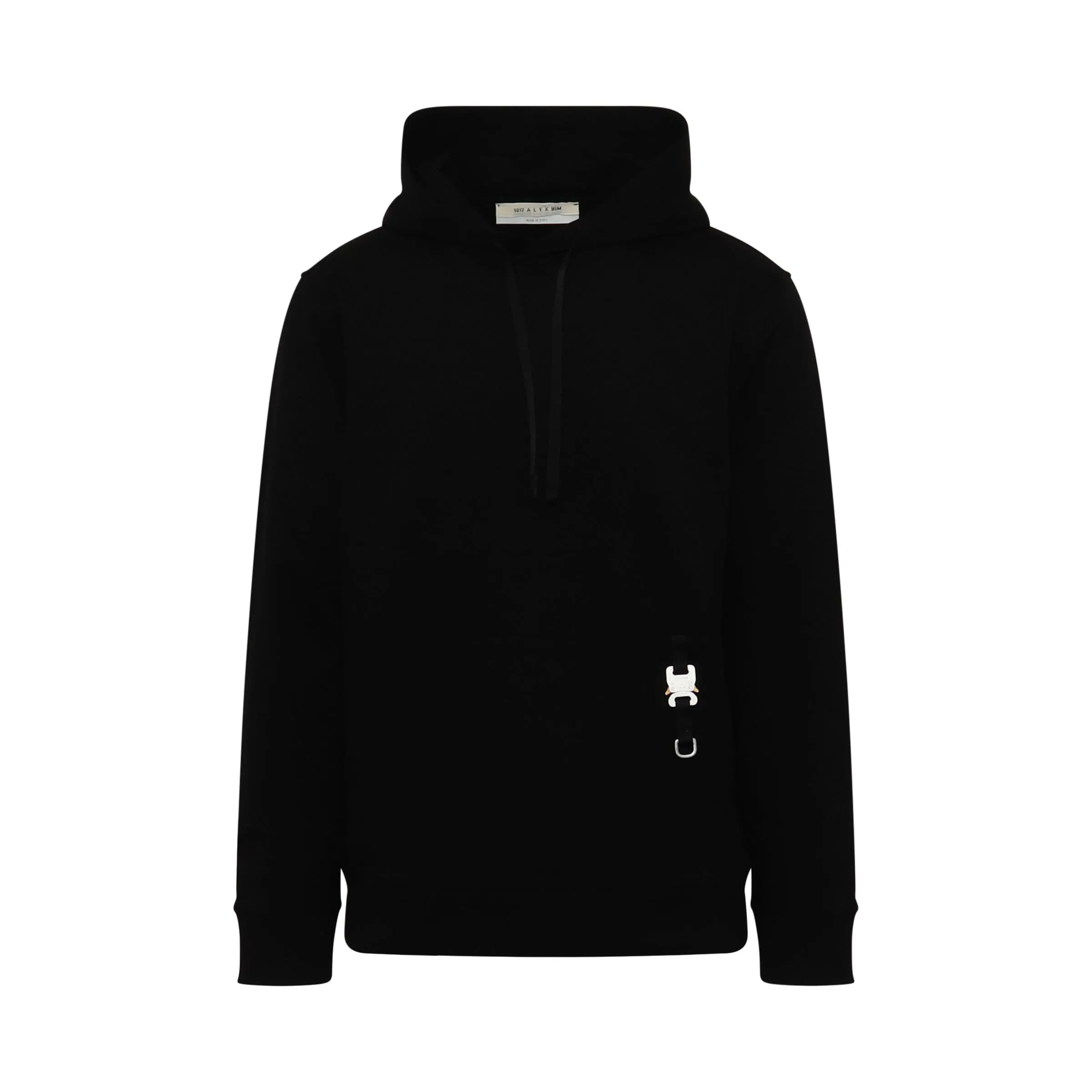 Buckle Drawstring Hoodie in Black