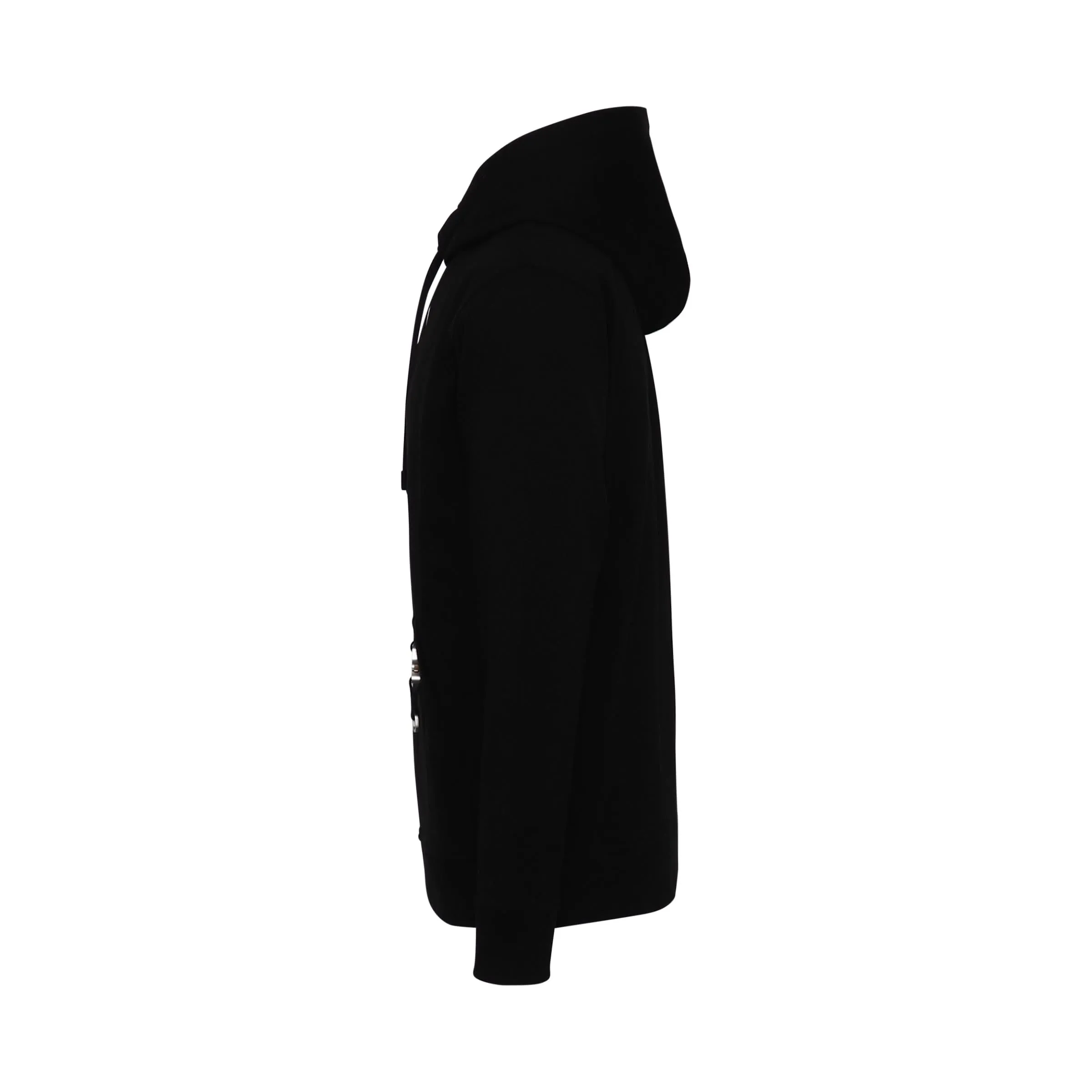 Buckle Drawstring Hoodie in Black