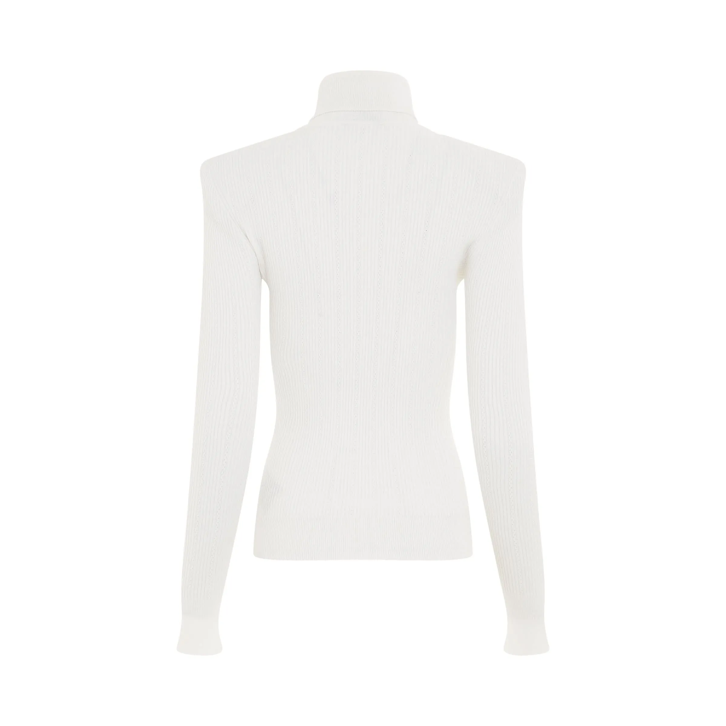 Button Trimmed Turtleneck Sweater in White