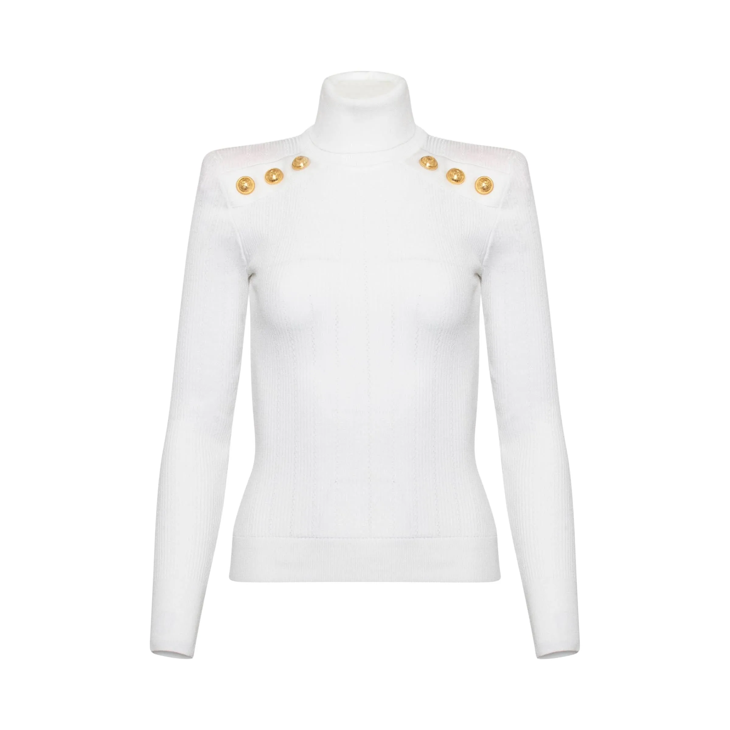 Button Turtleneck Sweater in White