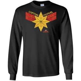 Captain Marvel Distressed Star Ribbon Logo Men Long Sleeve Shirt