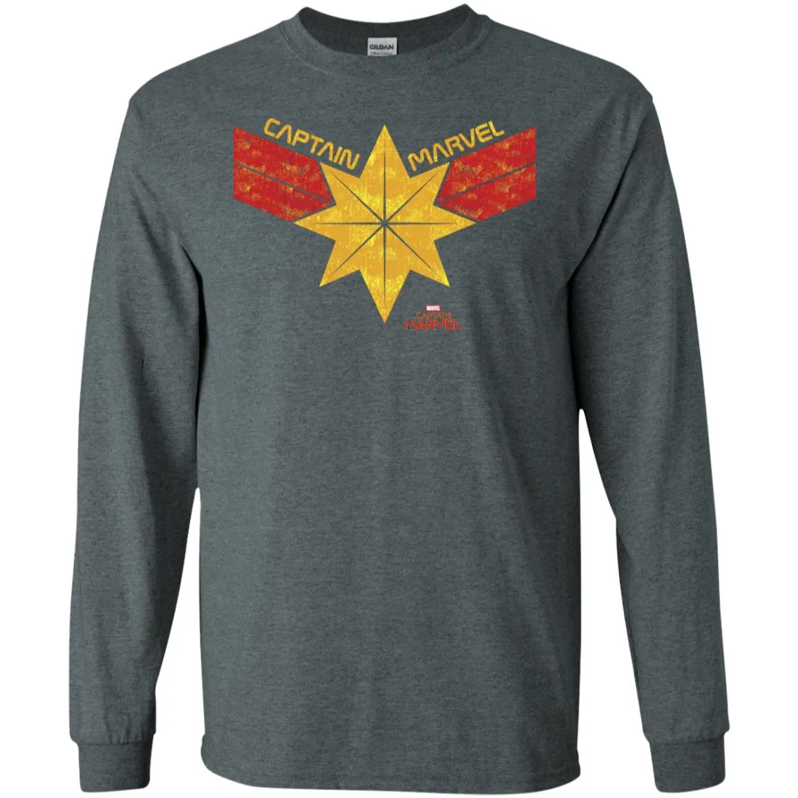 Captain Marvel Distressed Star Ribbon Logo Men Long Sleeve Shirt