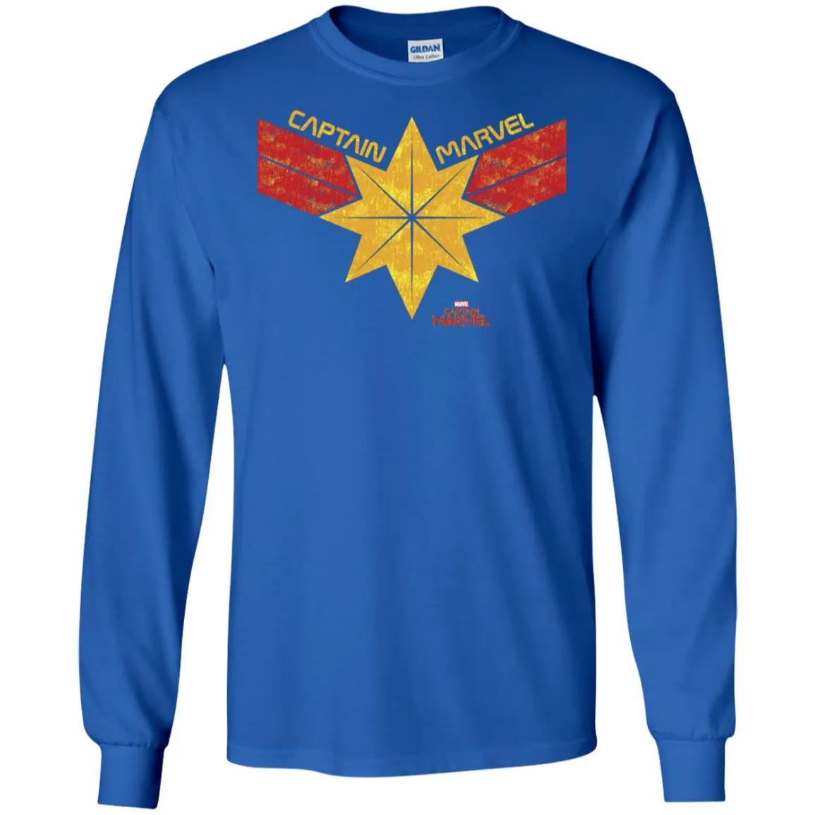 Captain Marvel Distressed Star Ribbon Logo Men Long Sleeve Shirt