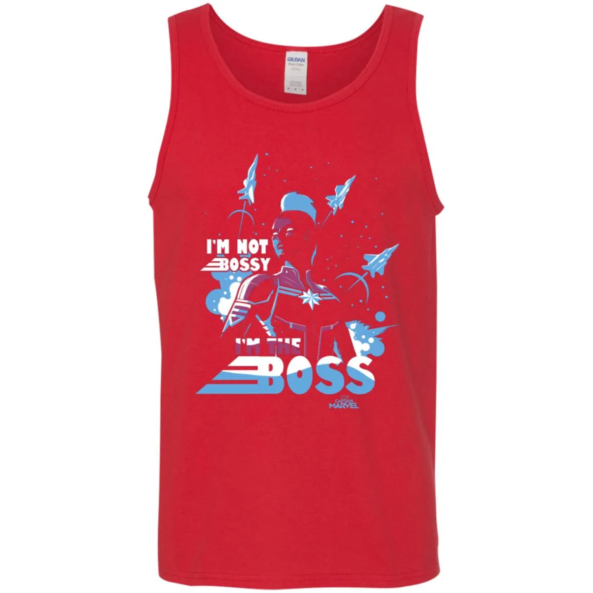 Captain Marvel I'm The Boss Space Blue Red Men Cotton Tank