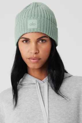 Cashmere Blend Rib Beanie - Icy Sage