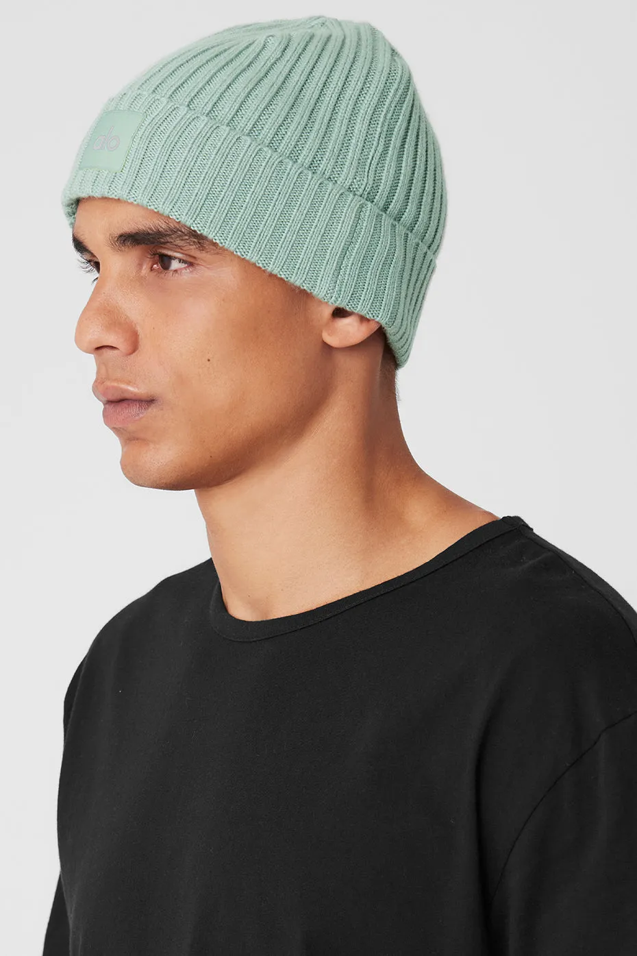 Cashmere Blend Rib Beanie - Icy Sage