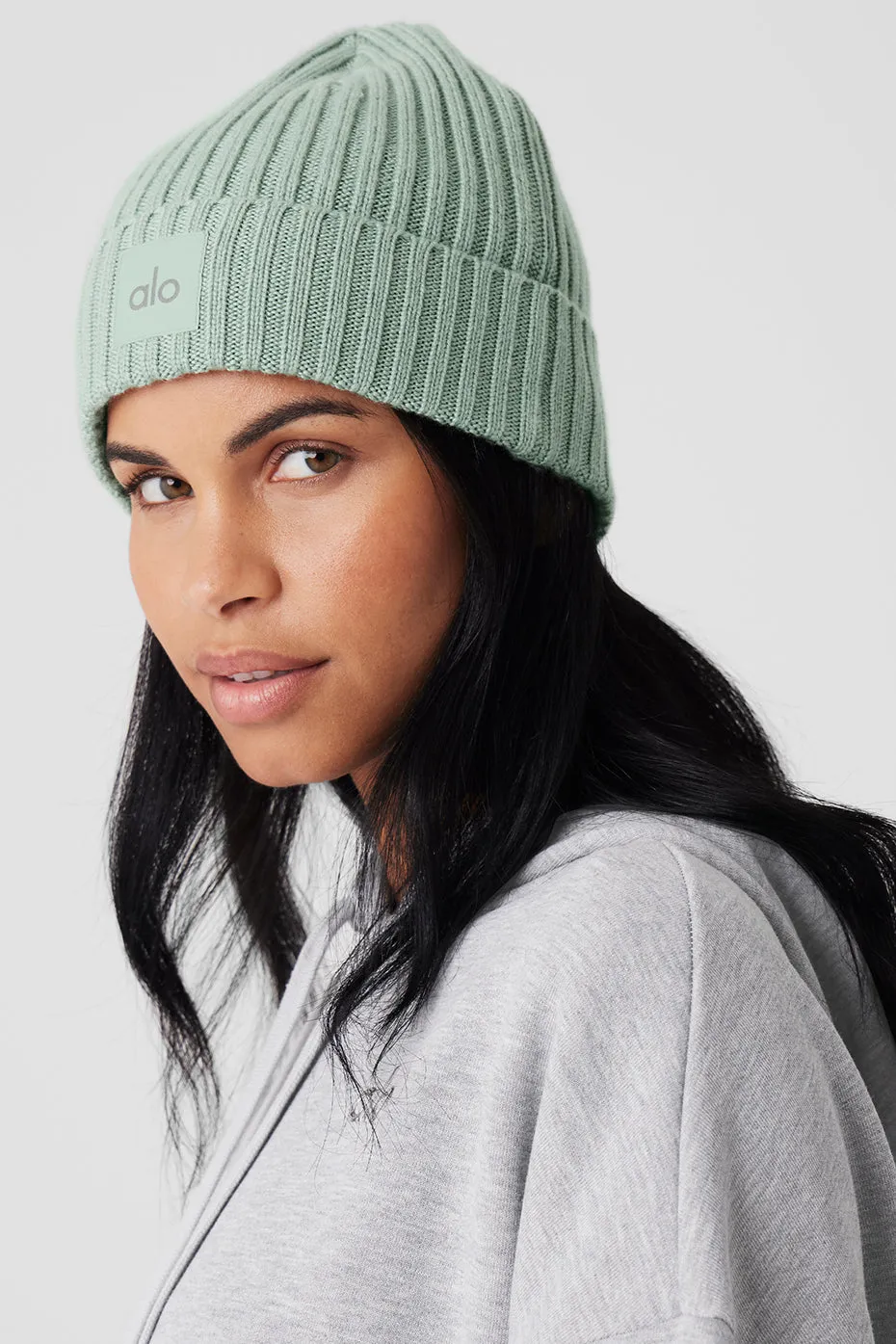 Cashmere Blend Rib Beanie - Icy Sage