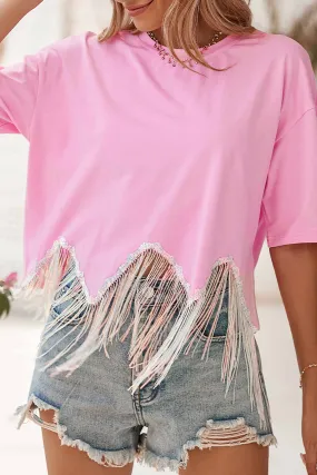 Casual Fringe Sequin Hem Cropped T-Shirt: When Glam Meets Laid-Back Vibes ✨