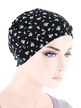 CE-CHEMOCAP-FLORALBLACK#Chemo Cap Buttery Soft in Black Petite Floral